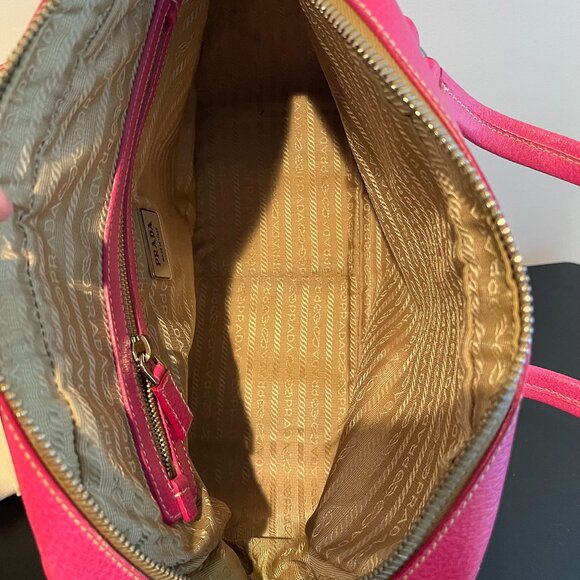 Prada Vintage Canapa Canvas and Fuchsia Calf Leather Shoulder Bag - Preowned - Picture 11 of 16